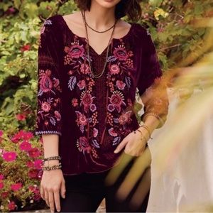 Johnny Was Marcella Black Velvet Peasant Top